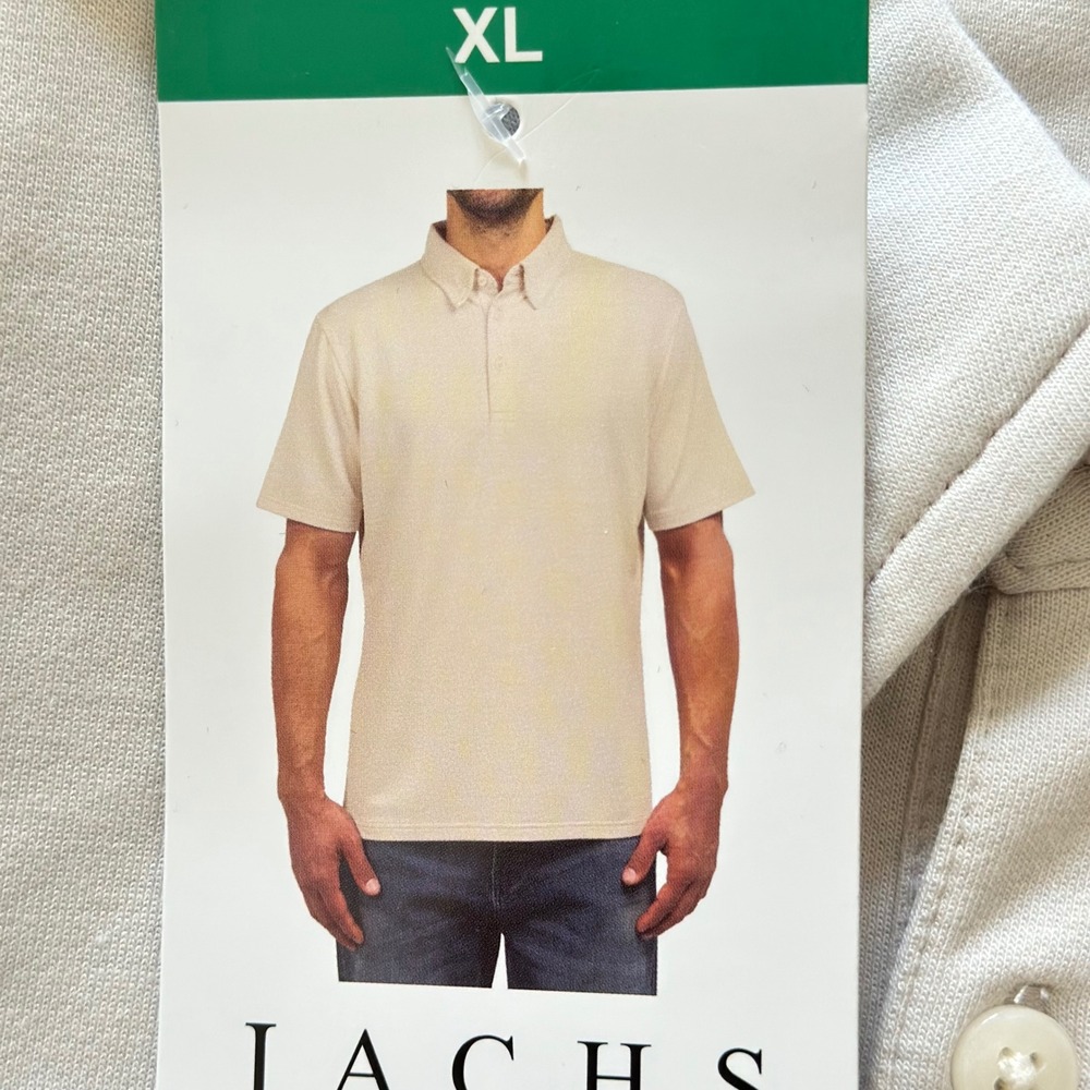 NWT JACHS NY Mens XL Beige Polo Shirt Performance Stretch Soft Knit Short Sleeve